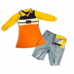 Vintage boys size 6 80s 90s European outfit color block polo and baggy shorts